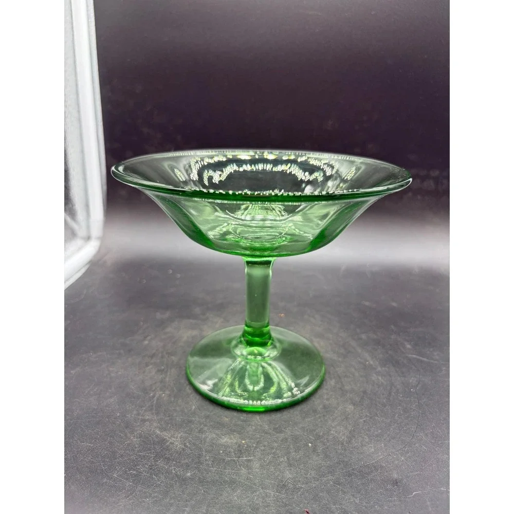 Vintage Green Depression Glass Sherbet Dessert Compote Dish